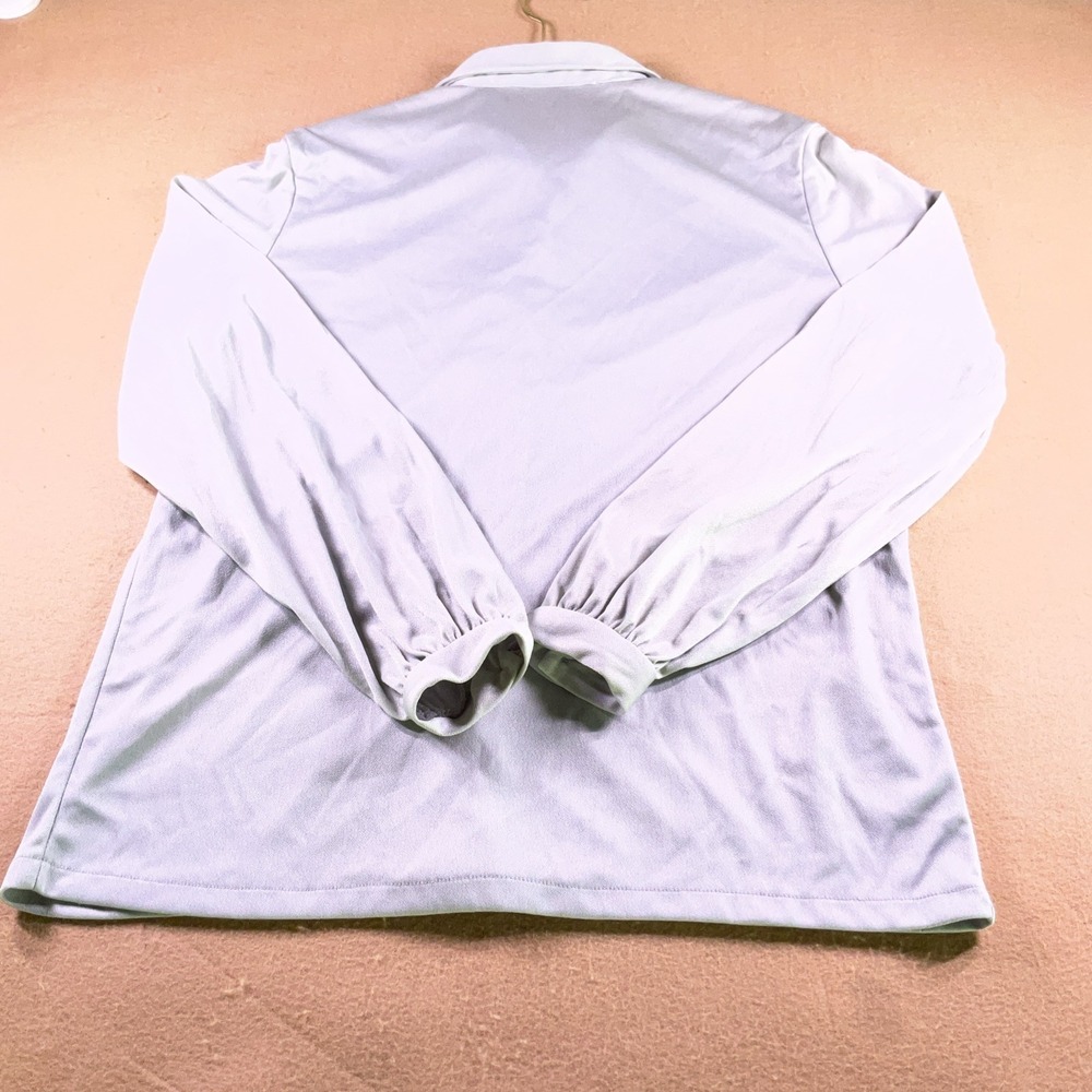 Vintage Sears Qiana Nylon Ruffle Front Blouse Grey Long Sleeve Button Down Sz 14 - Picture 8 of 10
